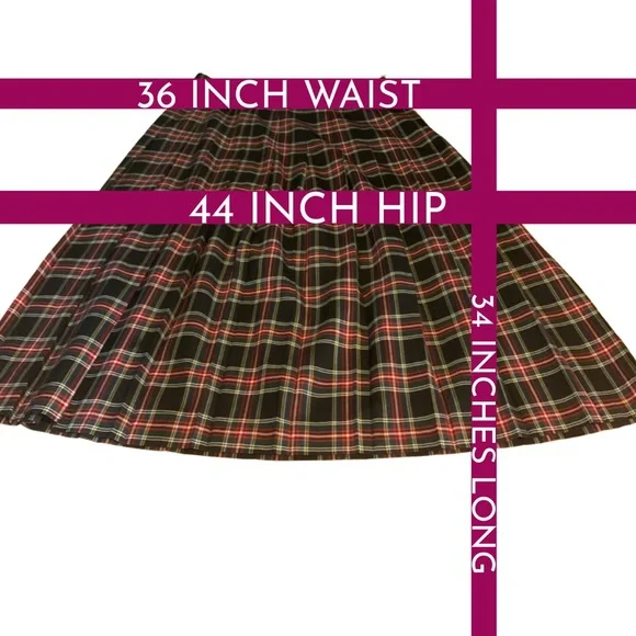 VINTAGE CIRCA 1980'S LGR BLACK, RED, YELLOW & GREEN PLAID WOOL SKIRT (16) - Picture 11 of 12